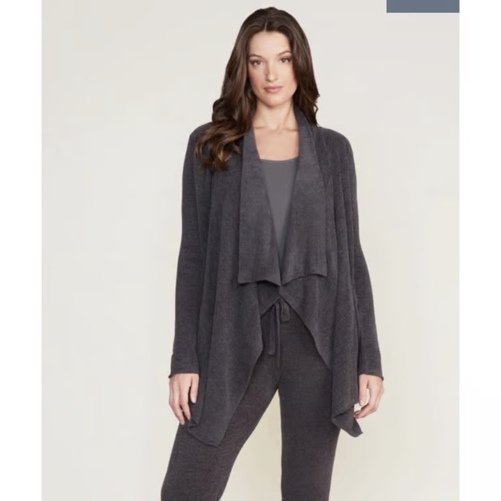 Elegant Charcoal Open Front Cardigan by [Brand]